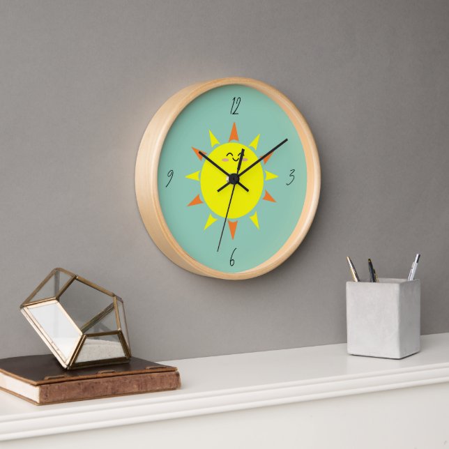 Happy Sun (Teal Background) Clock (Office)