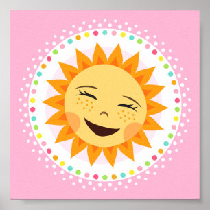 Happy sun with colourful polka dot border wall art