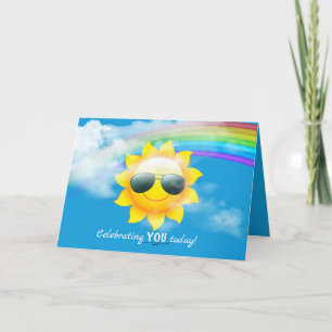 happy sun with sunglasses birthday holiday card