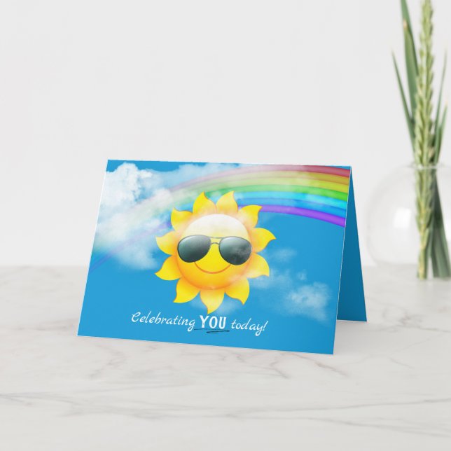 happy sun with sunglasses birthday holiday card (Front)