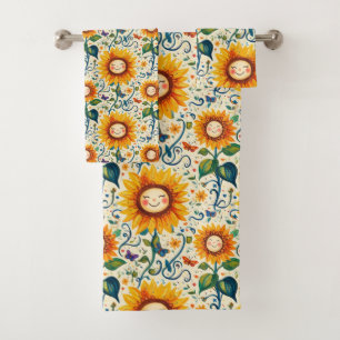 Happy Sunflowers: Cheery Sunflower Pattern Bath Towel Set