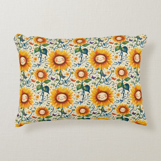 Happy Sunflowers: Cheery Sunflower Pattern Decorative Cushion (Front)