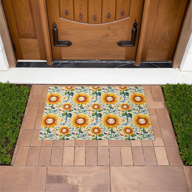 Happy Sunflowers: Cheery Sunflower Pattern Doormat (Outdoor)