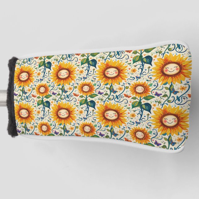 Happy Sunflowers: Cheery Sunflower Pattern Golf Head Cover (Front)