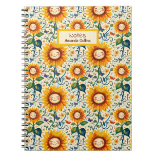 Happy Sunflowers: Cheery Sunflower Pattern Notebook