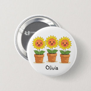 Happy Sunflowers Personalised 6 Cm Round Badge
