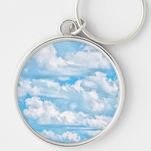 Happy Sunny Clouds Background Scenery Key Ring (Front)