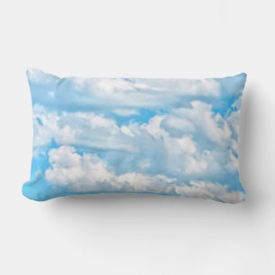 Happy Sunny Clouds Blue Background Lumbar Cushion