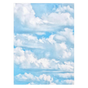 Happy Sunny Clouds Blue Background Tablecloth