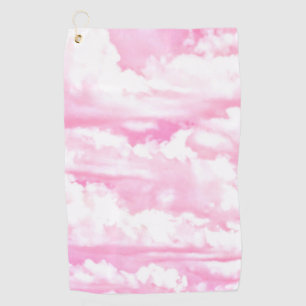 Happy Sunny Clouds Pink Fuchsia Background on a Golf Towel