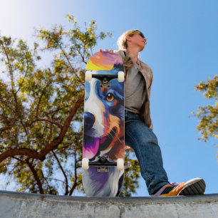 Happy Sunny Puppy Watercolor Skateboard