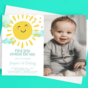 Happy Sunshine 1st Birthday Party Photo Invitation