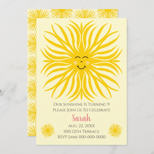 Happy Sunshine Birthday Invitation (Front/Back)