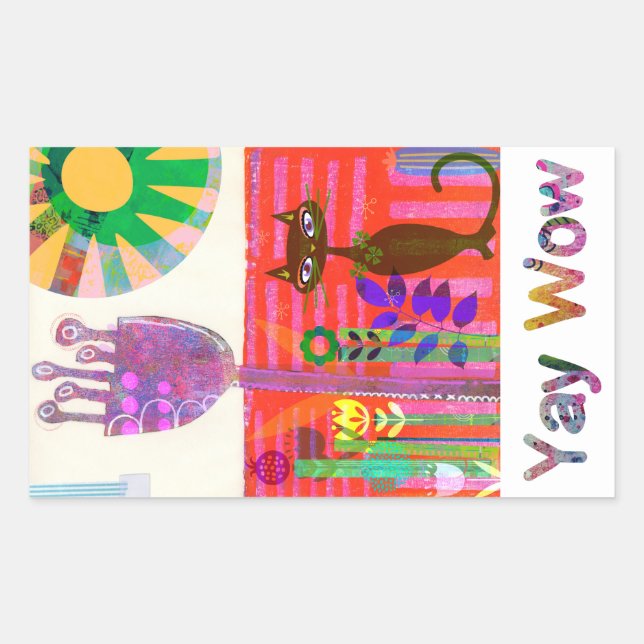 Happy Sunshine Cat Flower Garden Rectangular Sticker (Front)