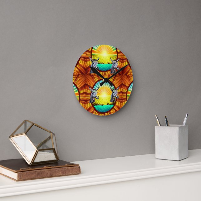 Happy Sunshine Donkey  Round Clock (Office)