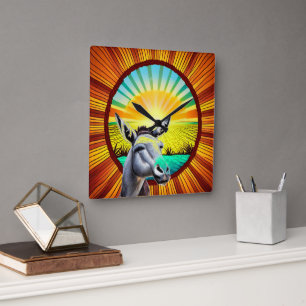 Happy Sunshine Donkey  Square Wall Clock