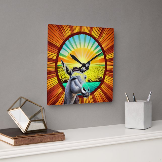 Happy Sunshine Donkey  Square Wall Clock (Office)