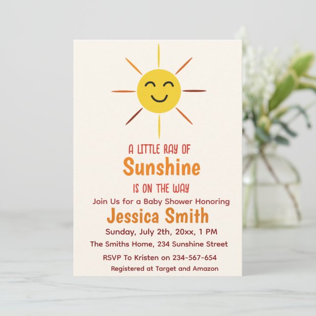 Happy Sunshine Gender Neutral Baby Shower  Invitation (Standing Front)