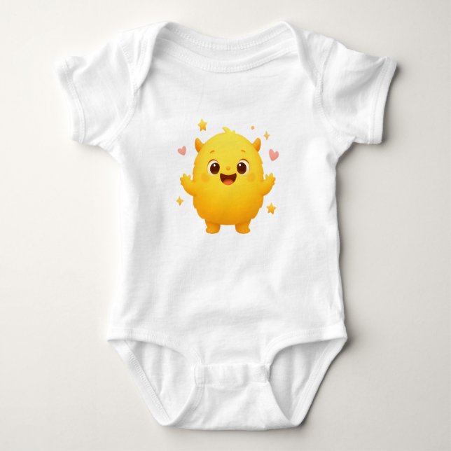 Happy Sunshine Monster Baby Bodysuit — Yellow Joy  (Front)