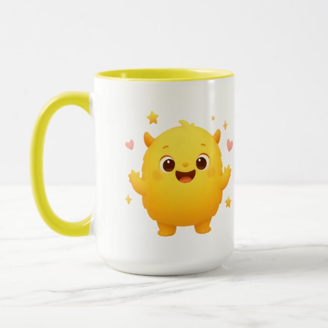  Happy Sunshine Monster Kids Mug — Cheerful Yellow (Left)