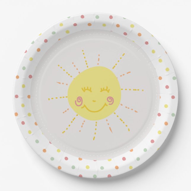 Happy Sunshine Polkadot Party Plate (Front)