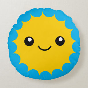 Happy sunshine round throw pillow