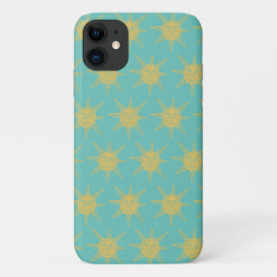 Happy Sunshine Suns Pattern teal iPhone 11 Case