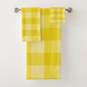 Happy Sunshine Yellow Chequered Squares Plaid Bath Towel Set