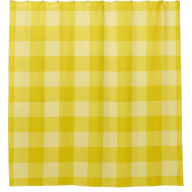 Happy Sunshine Yellow Chequered Squares Plaid Shower Curtain (Front)