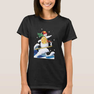 Happy Surfer Snowman Surfing Funny Christmas Xmas T-Shirt