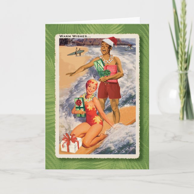 Happy Surfers Retro Christmas Card (Front)