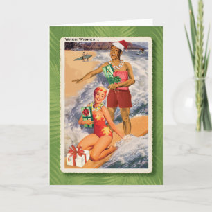 Happy Surfers Retro Christmas Card