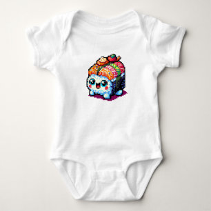 Happy Sushi Roll - Cute Pixel Art Japanese Food Baby Bodysuit