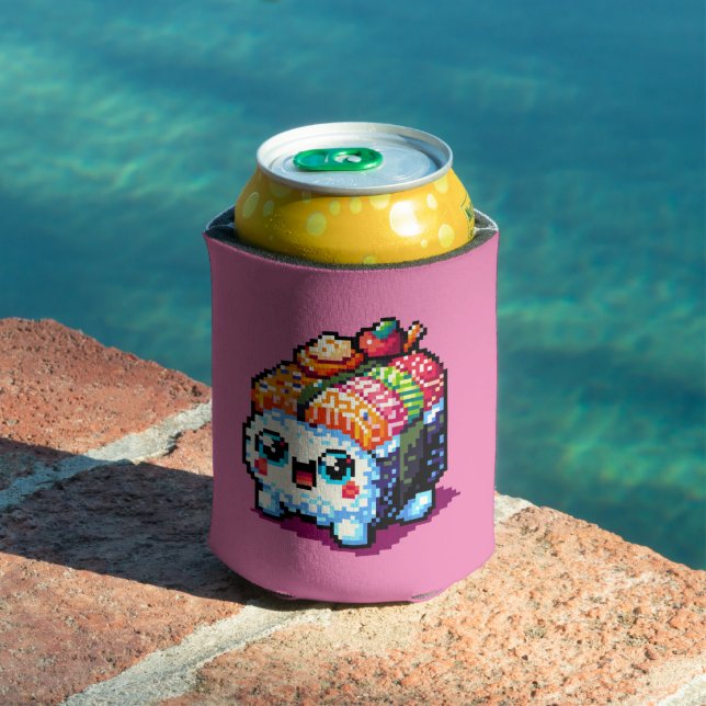 Happy Sushi Roll - Cute Pixel Art Japanese Food Can Cooler (In Situ Pool)