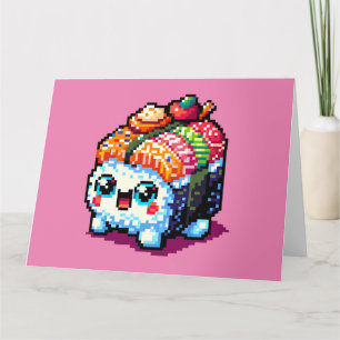 Happy Sushi Roll - Cute Pixel Art Japanese Food Card