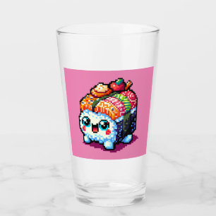 Happy Sushi Roll - Cute Pixel Art Japanese Food Glass