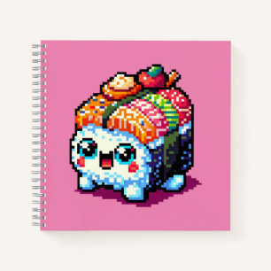 Happy Sushi Roll - Cute Pixel Art Japanese Food Notebook