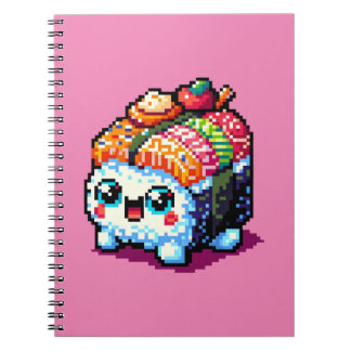 Happy Sushi Roll - Cute Pixel Art Japanese Food Notebook
