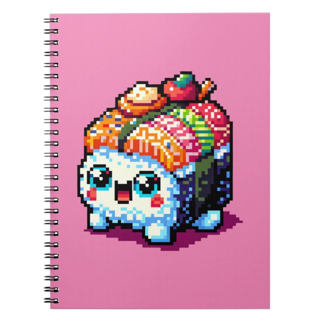 Happy Sushi Roll - Cute Pixel Art Japanese Food Notebook (Front)