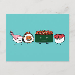 Happy Sushi Rolls Japanese Food Postcard