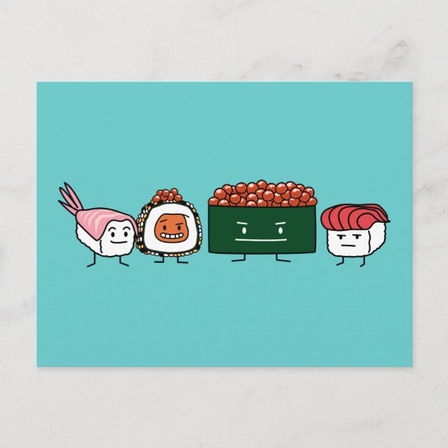 Happy Sushi Rolls Japanese Food Postcard (Front)