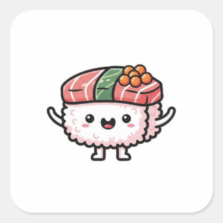 Happy Sushi Slice – Cute Kawaii Illustration Square Sticker