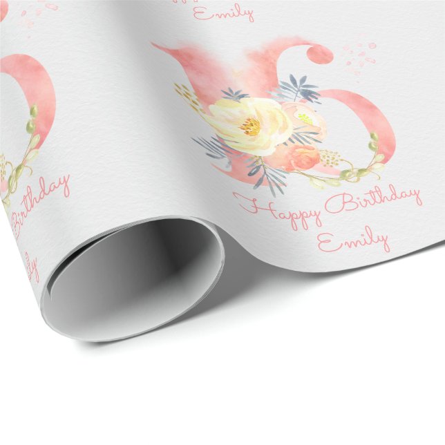 Happy Sweet 16 Floral 16th Birthday Wrapping Paper (Roll Corner)
