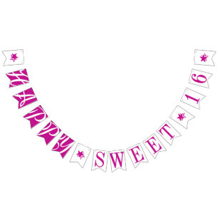 HAPPY SWEET 16 Fuchsia Birthday Decor Bunting