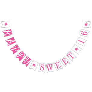 HAPPY SWEET 16 Pink Birthday Decor Bunting
