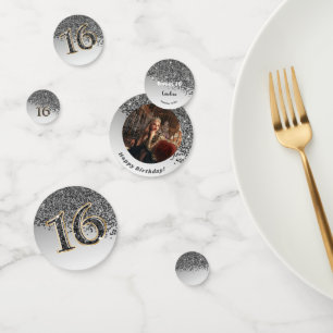 Happy Sweet 16th Birthday Falling Black Glitter Confetti