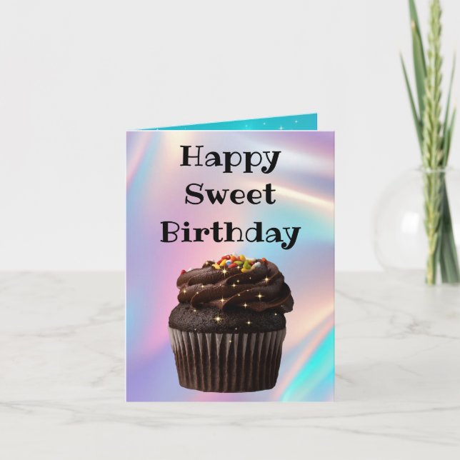 happy sweet birthday cupcake sparkles hologram card (Front)