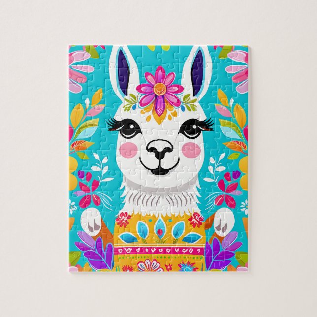 Happy Sweet Floral Llama Jigsaw Puzzle (Vertical)