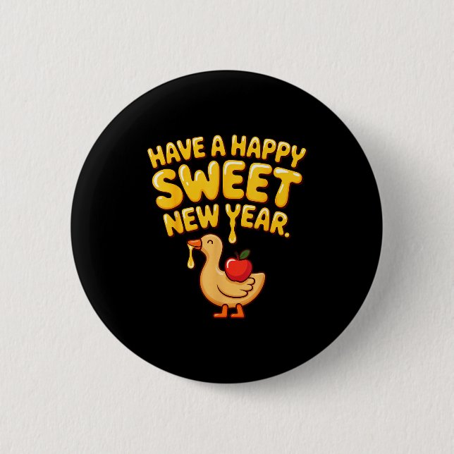 Happy Sweet New Year Goose Cookie Rosh Hashanah  6 Cm Round Badge (Front)