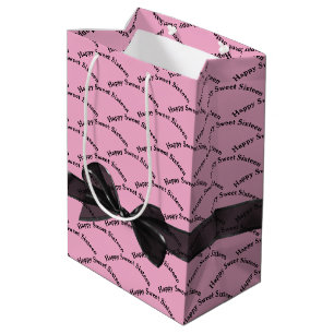 Happy Sweet Sixteen Black Bow On Pink Medium Gift Bag